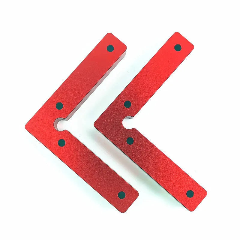 Aluminium woodworking right angle positioning block with scale markings for jigsaw fixtures