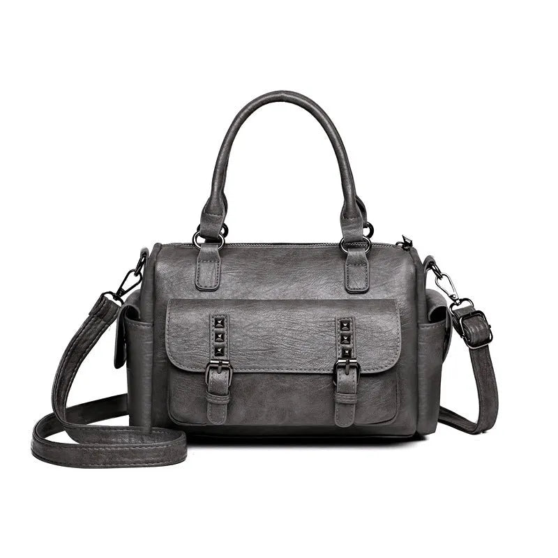 Vintage style large messenger bag in PU leather with contrasting stitching