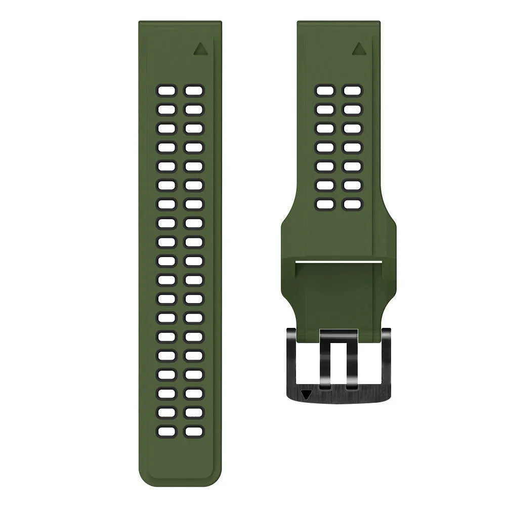 Quick release two-colour silicone watch strap in black orange combination with pin buckle