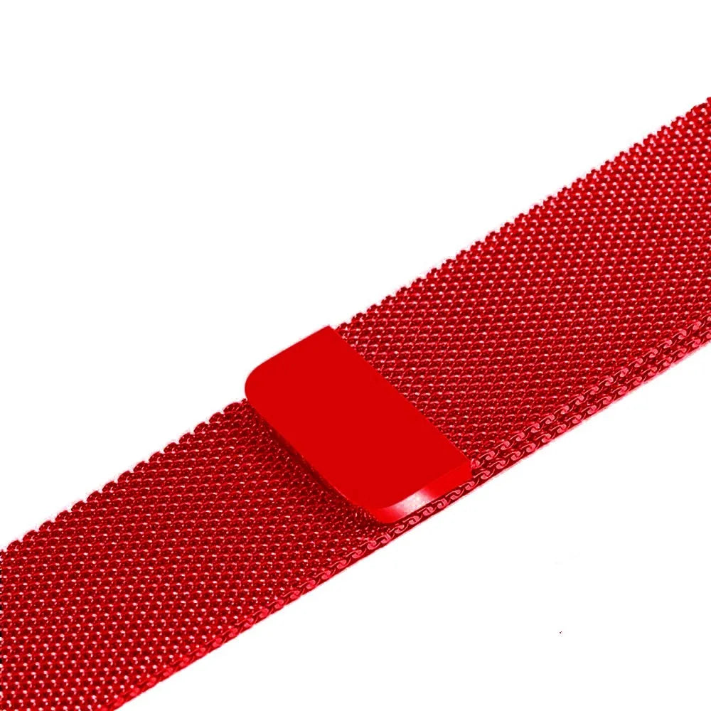 Stainless steel metal watch strap replacement band in silver, black, gold, and rose gold colours.