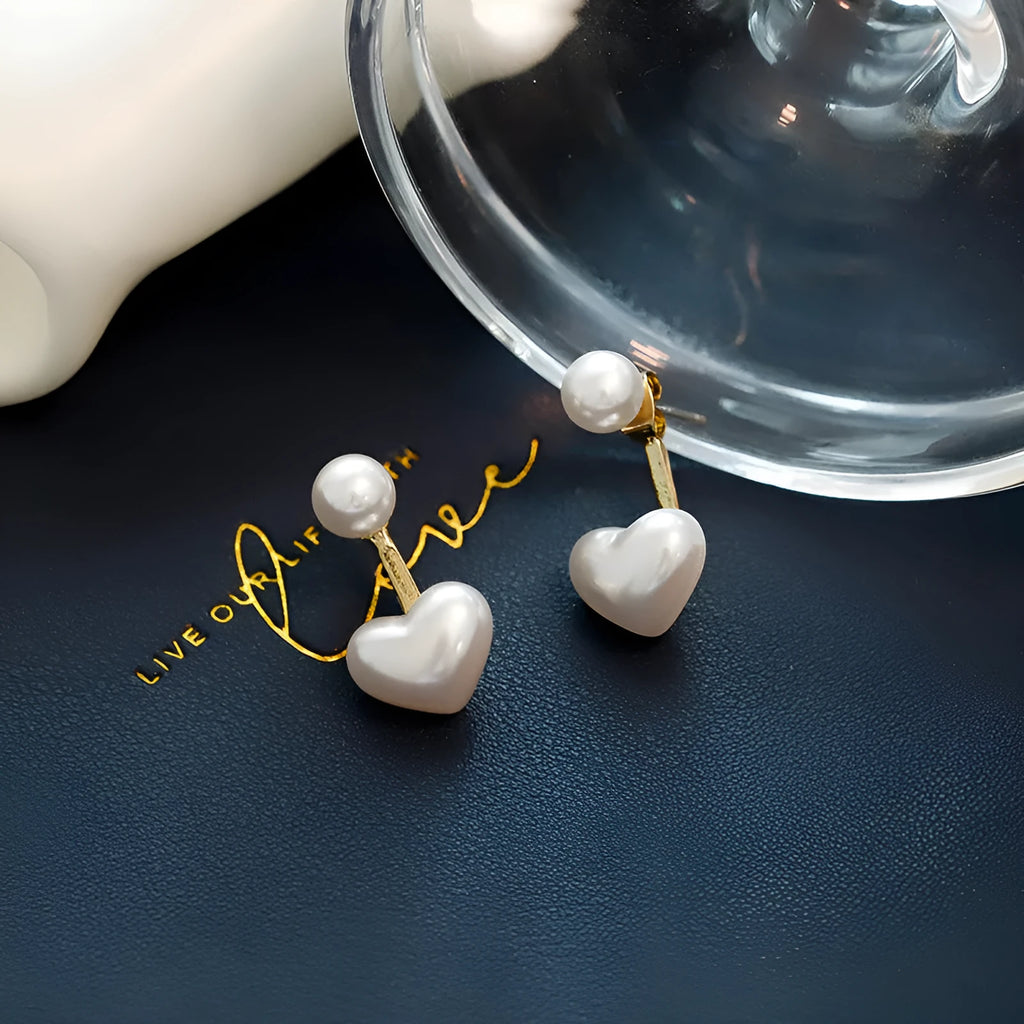 Korean style heart-shaped stud earrings with electroplated alloy and artificial gem inlay