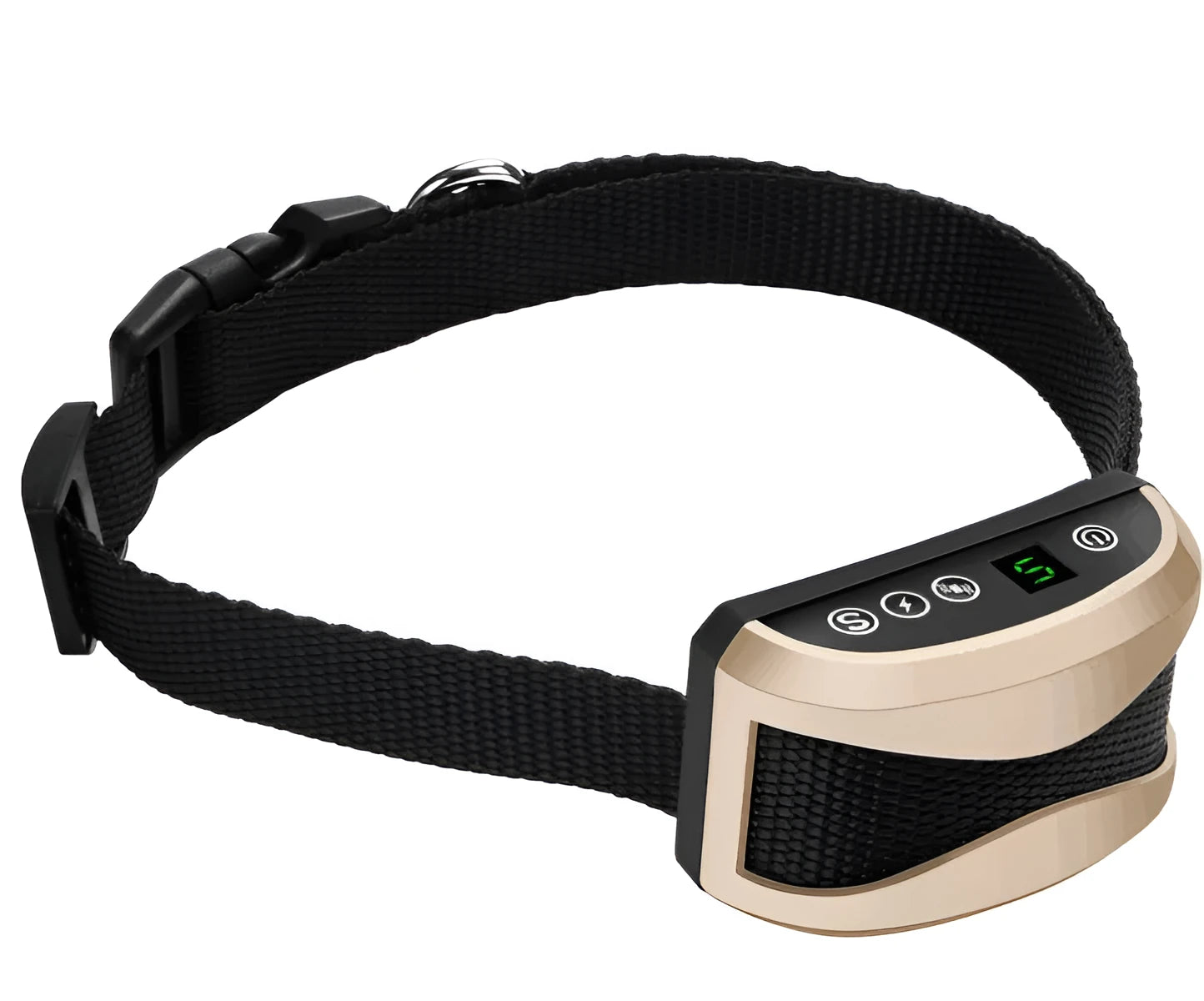 Digital anti-bark training collar with adjustable strap, LCD display and reflective safety strip