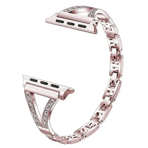 Stainless steel Apple Watch strap with diamond studs in gold metal finish