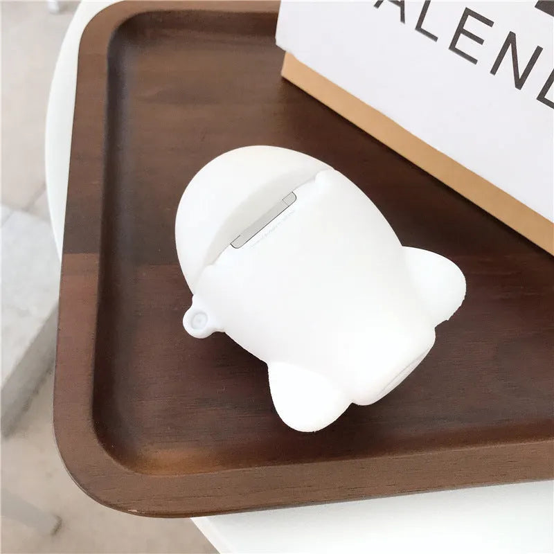 Cartoon aircraft headset design silicone flip case for Apple AirPods 1 and 2 with a metal carrying hook.