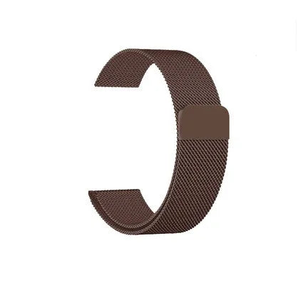 Stainless steel metal watch strap replacement band in silver, black, gold, and rose gold colours.
