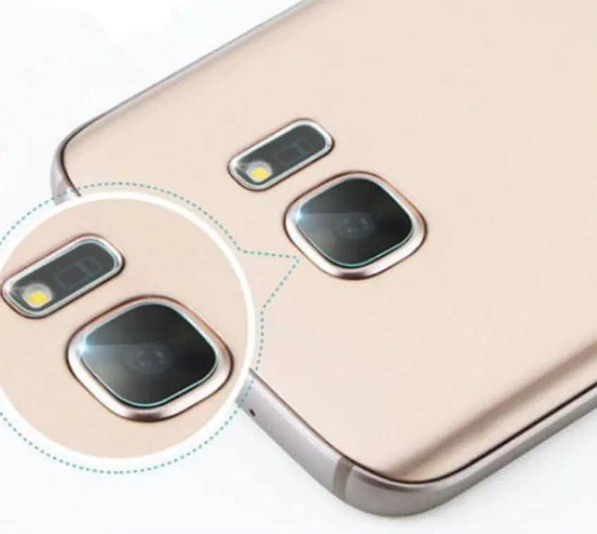 Tempered glass camera lens and flash protector films for Samsung Galaxy phones