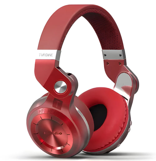 Bluedio T2 Plus wireless Bluetooth on-ear headphones in blue, showing ear cup and headband.