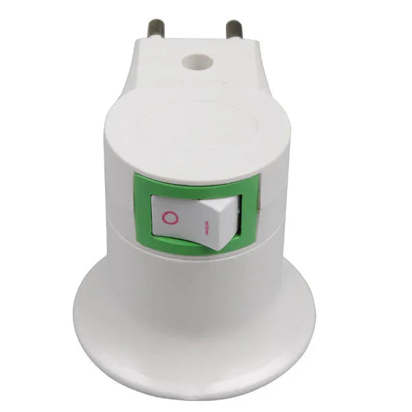 White E27 screw lamp holder adapter with wall plug and switch control