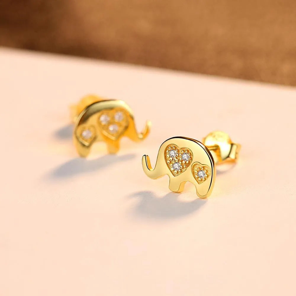 Geometric Korean silver earrings with gem setting measuring 0.6cm by 0.9cm in gold or silvery colour