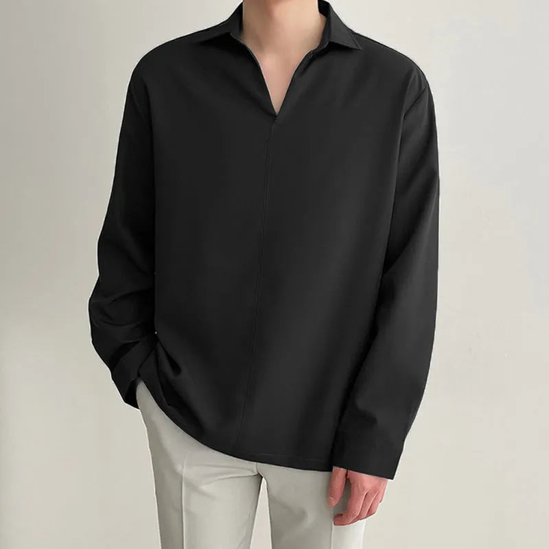 Men's loose lapels casual shirt in polyester blend fabric available in multiple colours