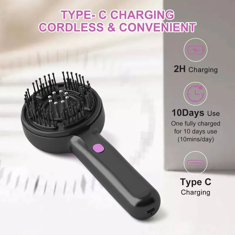 USB-powered head massage comb in black colour with mechanical speed control