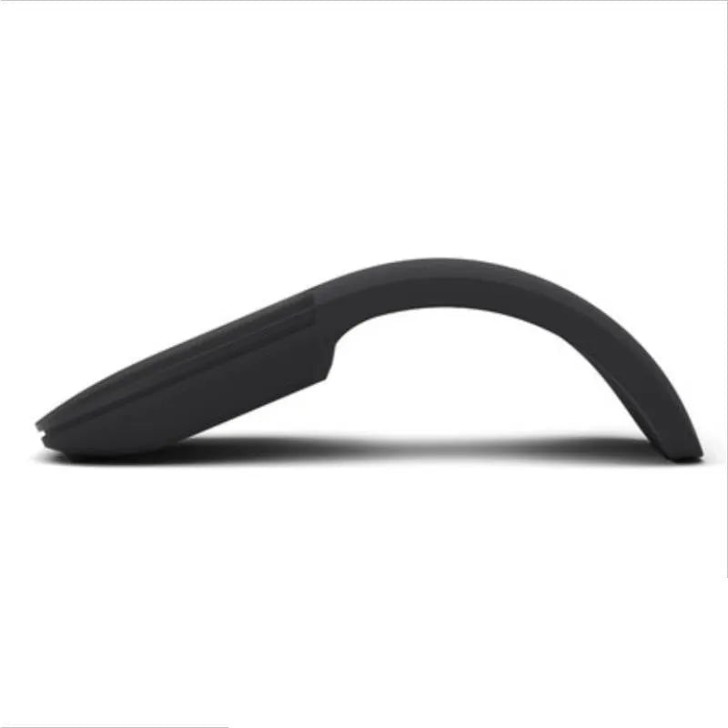 Folded black Bluetooth wireless mouse showing compact 131.2mm length and touch control surface