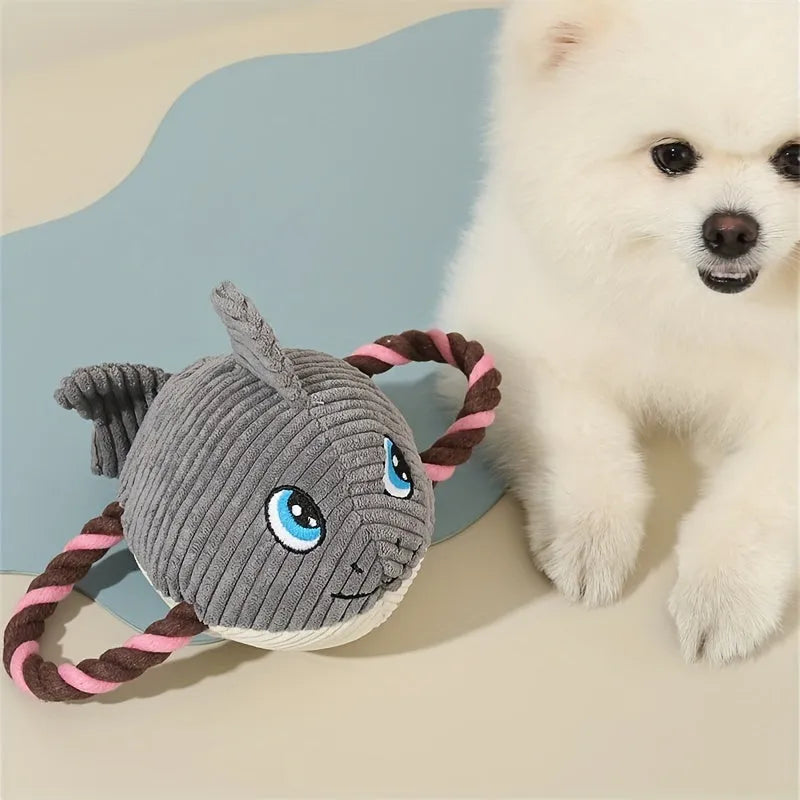 Turtle shaped dog chewing toy with rope knot legs and natural rubber shell in grey, green or orange