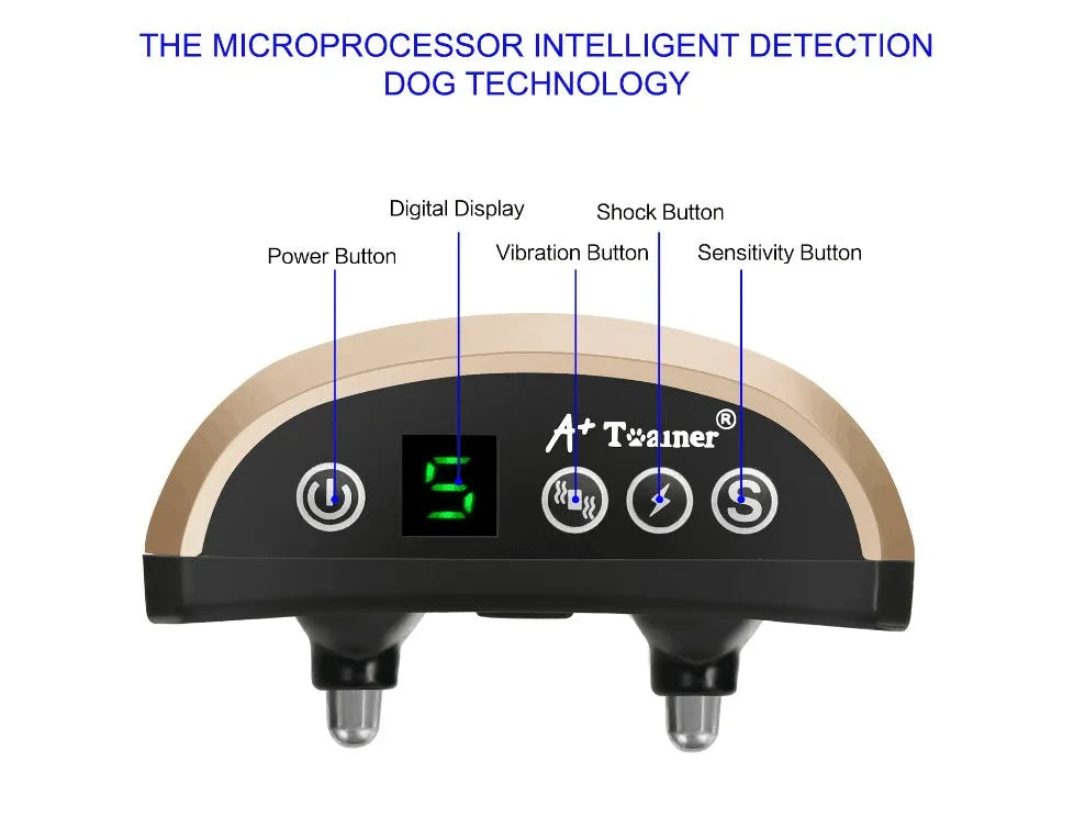 Digital anti-bark training collar with adjustable strap, LCD display and reflective safety strip
