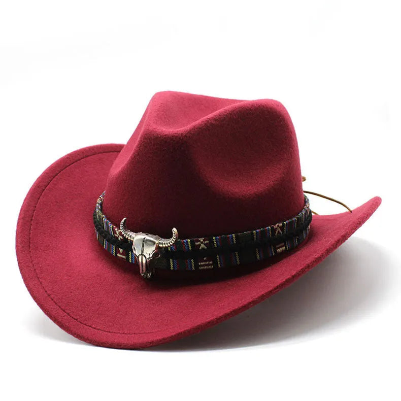 Western cowboy hat with bell crown design in wool-blend polyester fabric showing multiple colour options
