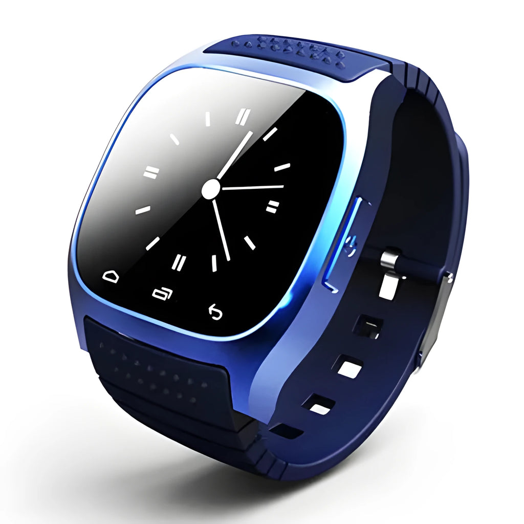 Smart Bluetooth sports watch in black, white, or blue colours compatible with iOS and Android devices