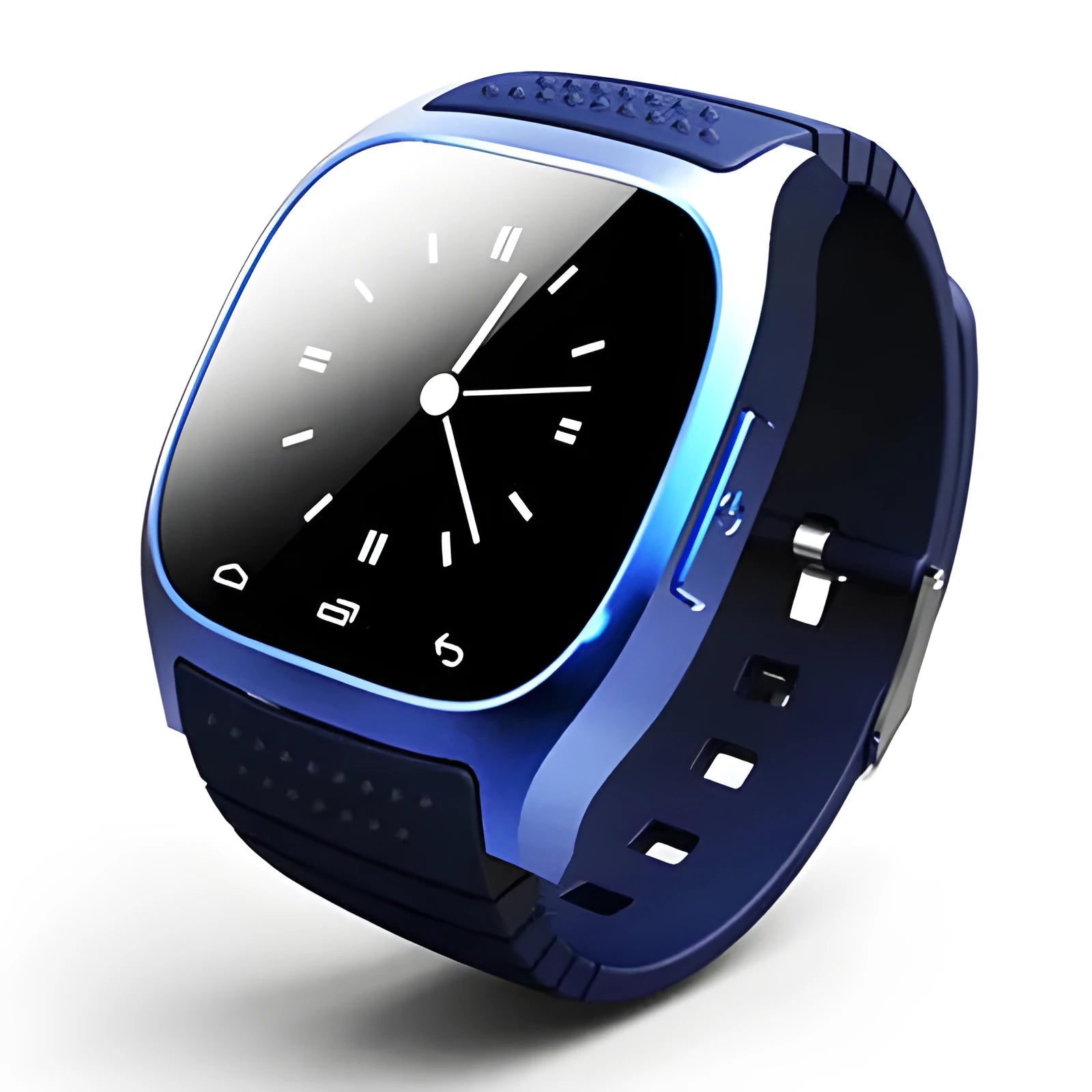 Smart Bluetooth sports watch in black, white, or blue colours compatible with iOS and Android devices
