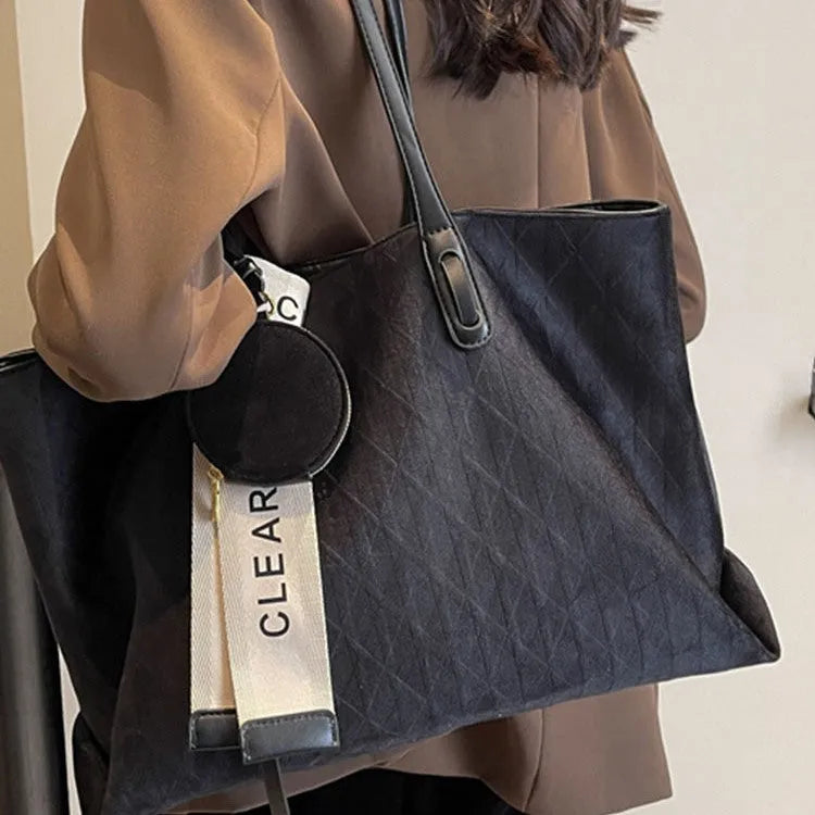 Large capacity casual polyester tote shoulder bag in horizontal square shape with shoulder strap