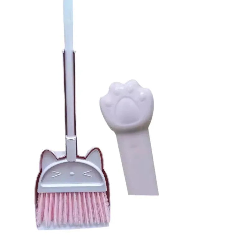 Plastic broom and dustpan set with non-stick rotating brush and storage holder in purple, green or beige