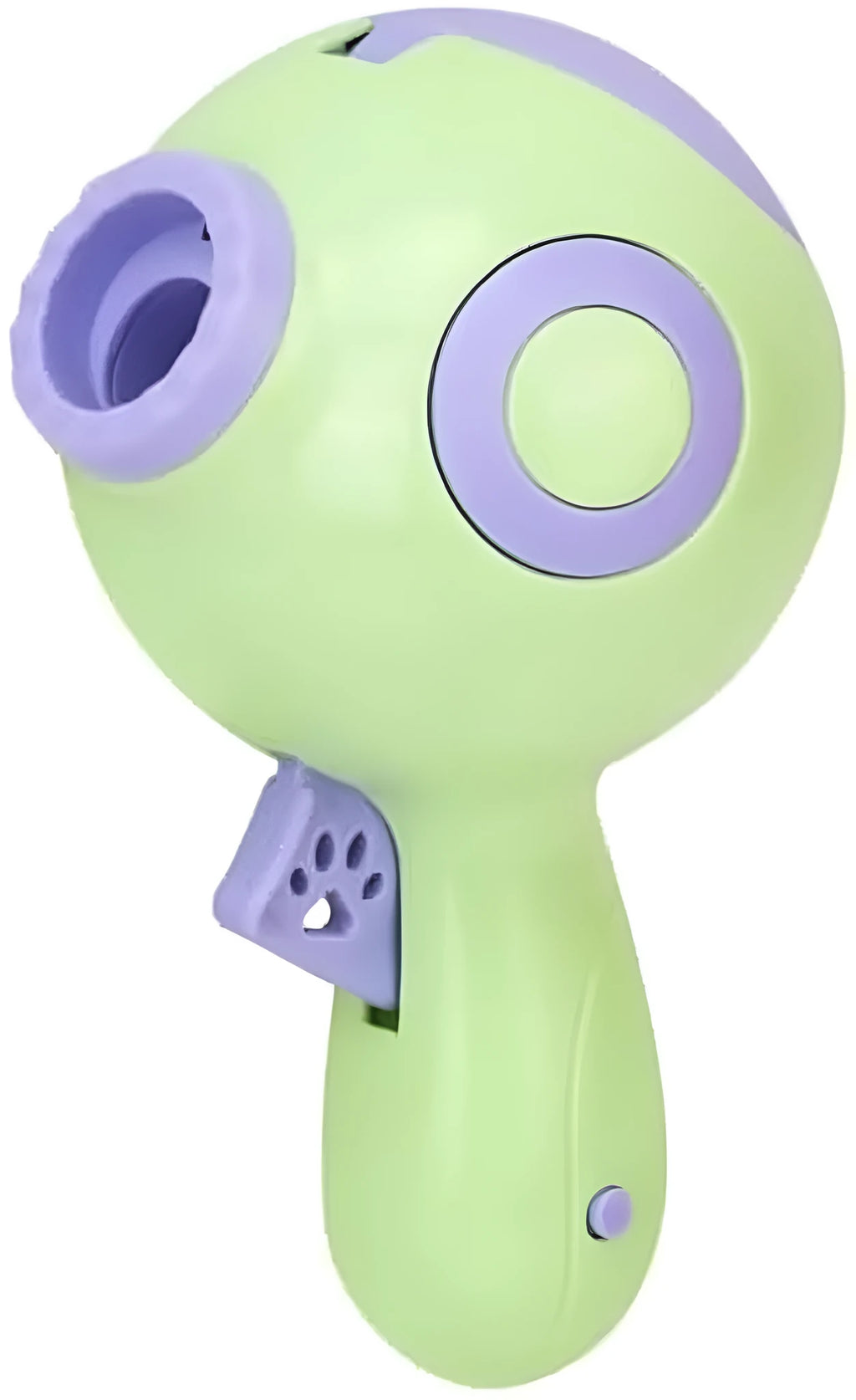 Dog treat launcher toy in green, orange, or pink colours measuring 15.5 x 9 x 8.5 cm