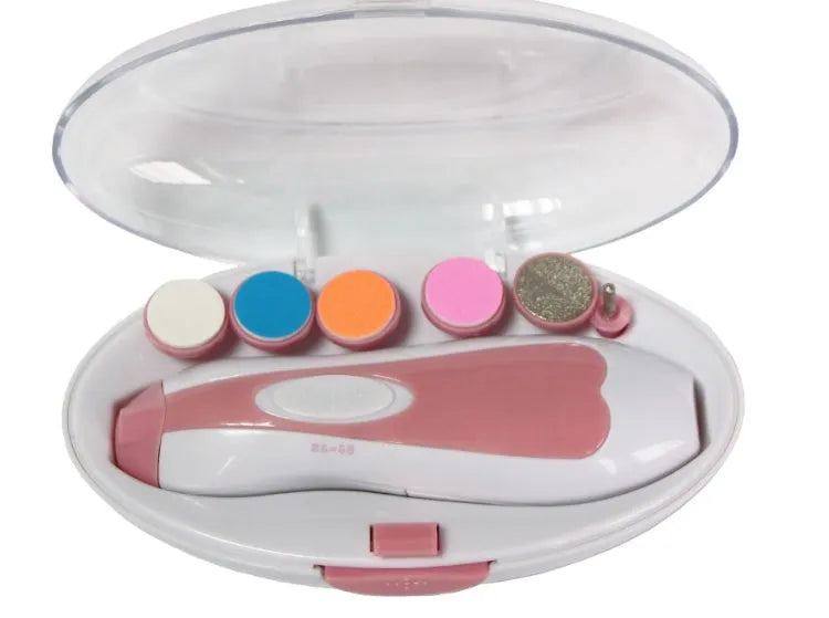 Ultra-quiet electric baby nail polisher pen in pink colour with filing head and night light