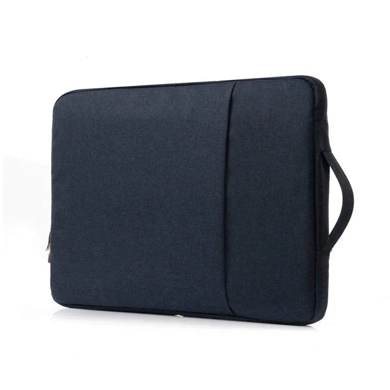Grey canvas tablet case handbag open to show interior for a 12.9-inch device.