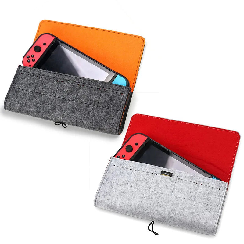 Black felt protective pouch case for Nintendo Switch with game cartridge slots