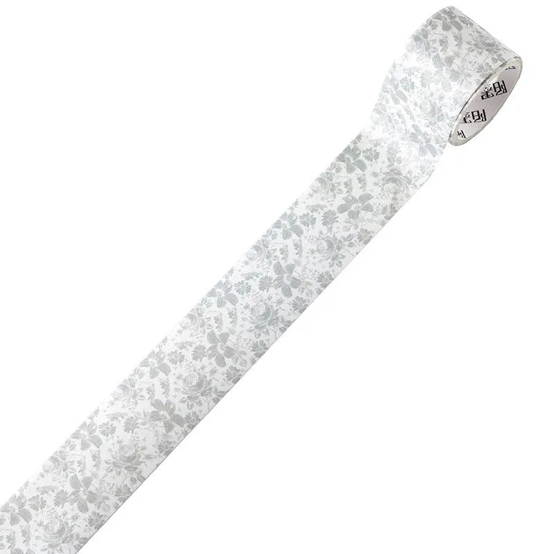 Roll of vintage floral watercolour decorative paper tape with Japanese paper backing, showing 2m length.