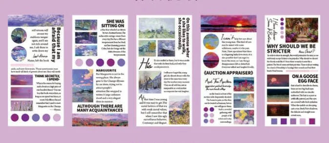 Pack of twenty rectangular paper stickers showing colourful landscape paintings, each measuring 60 by 120 millimetres.