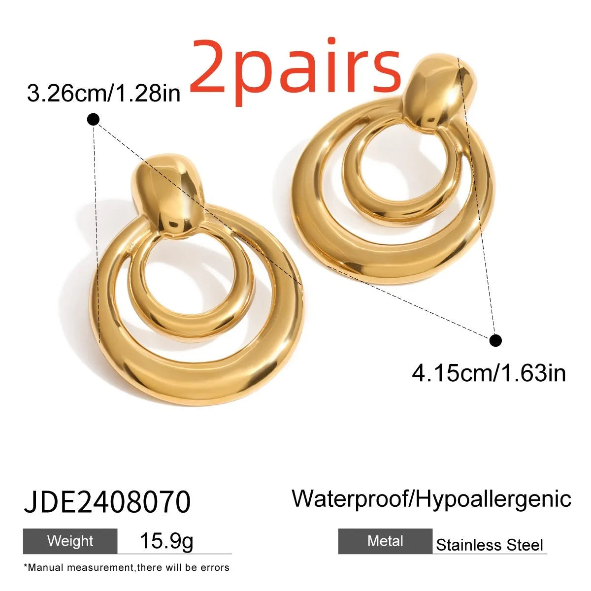 Gold plated titanium steel double layer hollow stud earrings with round geometric design