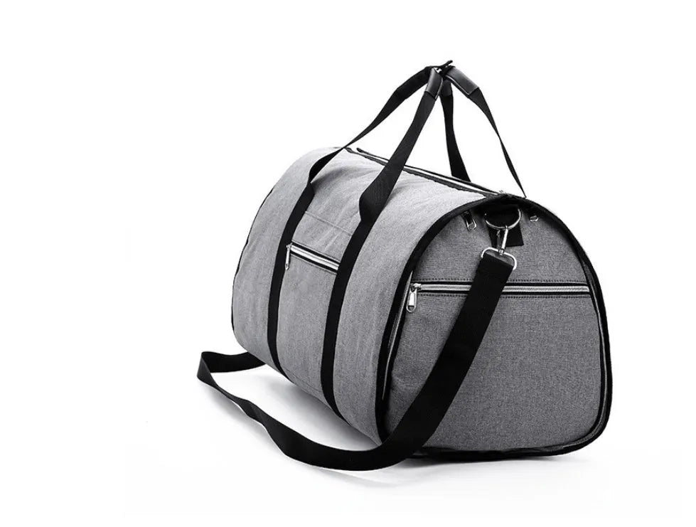 Medium-sized cylinder travel bag in red, light grey, blue, or black colour with zipper opening
