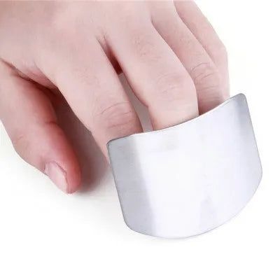 Stainless steel finger guard for kitchen use, shown in single and double-finger sizes.