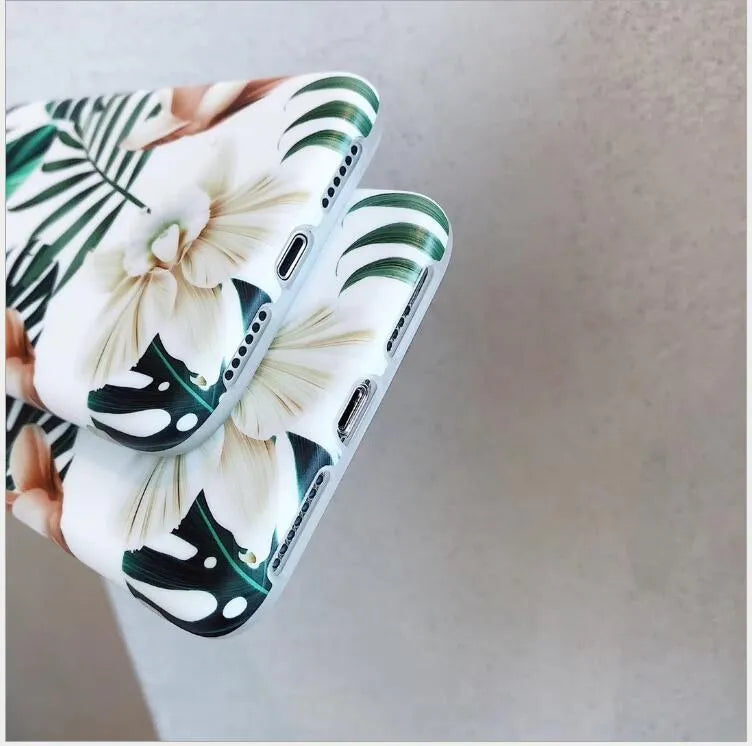 Floral banana leaf design TPU phone case for iPhone XS Max, XR, 6, 7, 8 Plus and X models