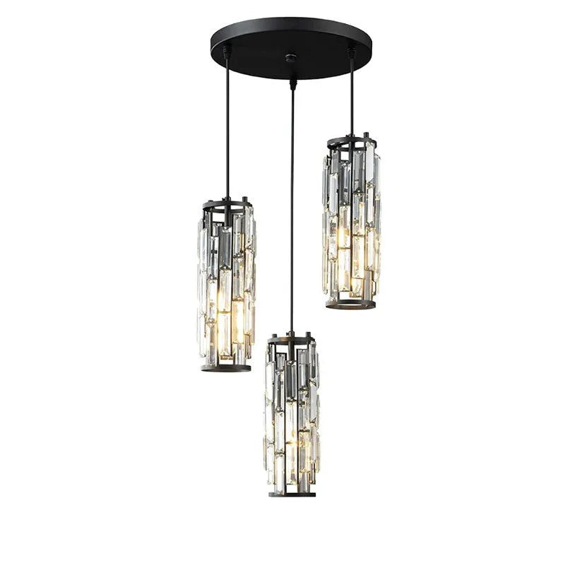 Industrial style single head LED droplight with crystal detailing in black, gold, or chrome finish