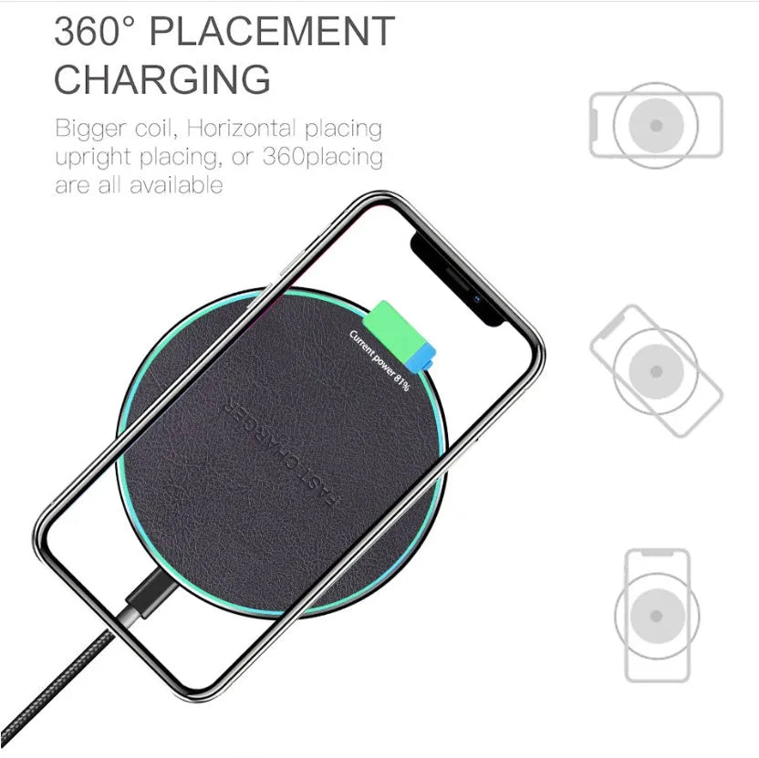 Black Quick Qi wireless charging pad for iPhone 11 with USB-C cable