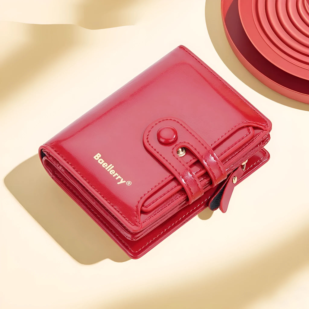 Women's PU leather card holder wallet shown in one of eight available colours.