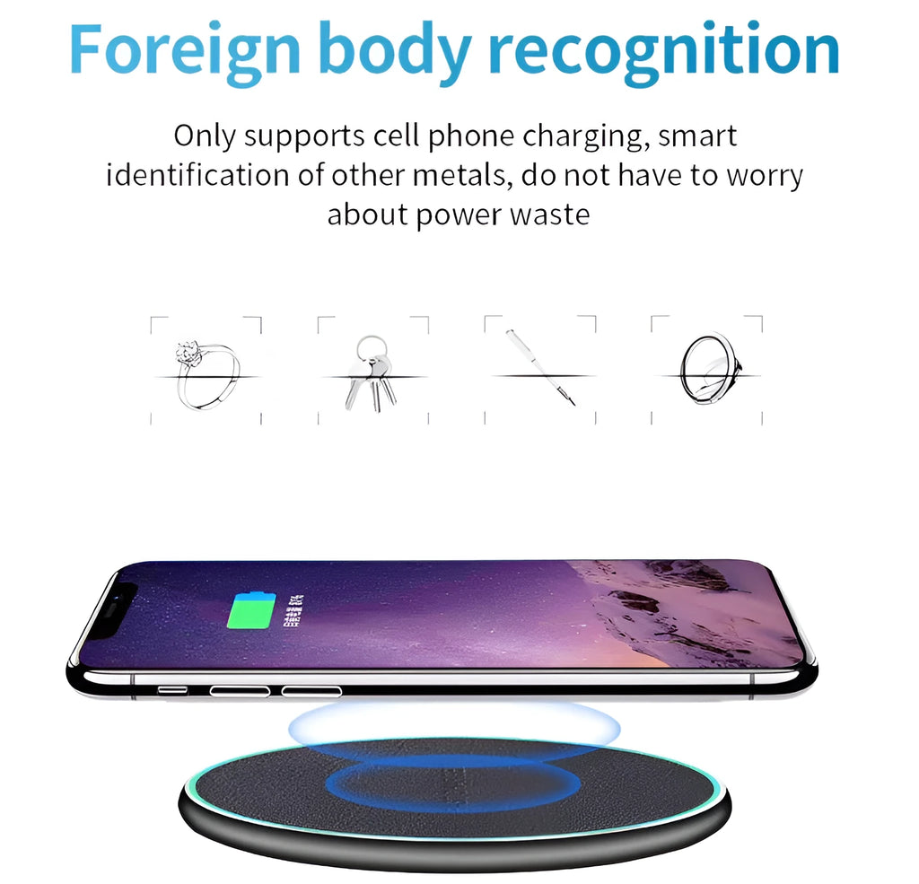 Black Quick Qi wireless charging pad for iPhone 11 with USB-C cable