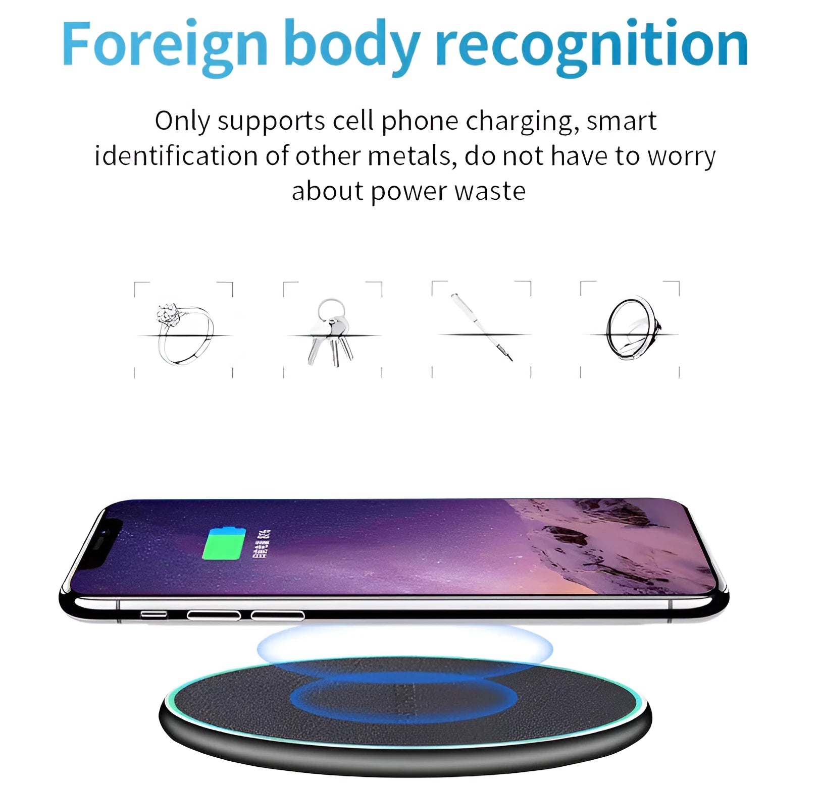 Black Quick Qi wireless charging pad for iPhone 11 with USB-C cable