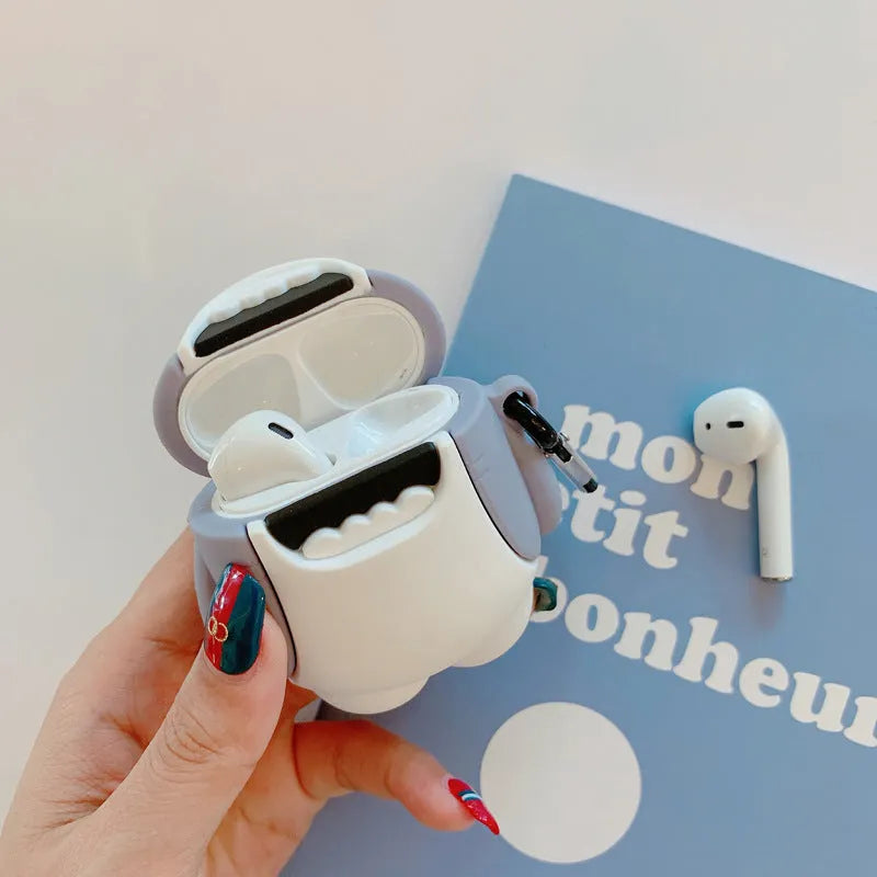 Silicone shark design protective cover for AirPods 1 and 2 wireless earphone cases