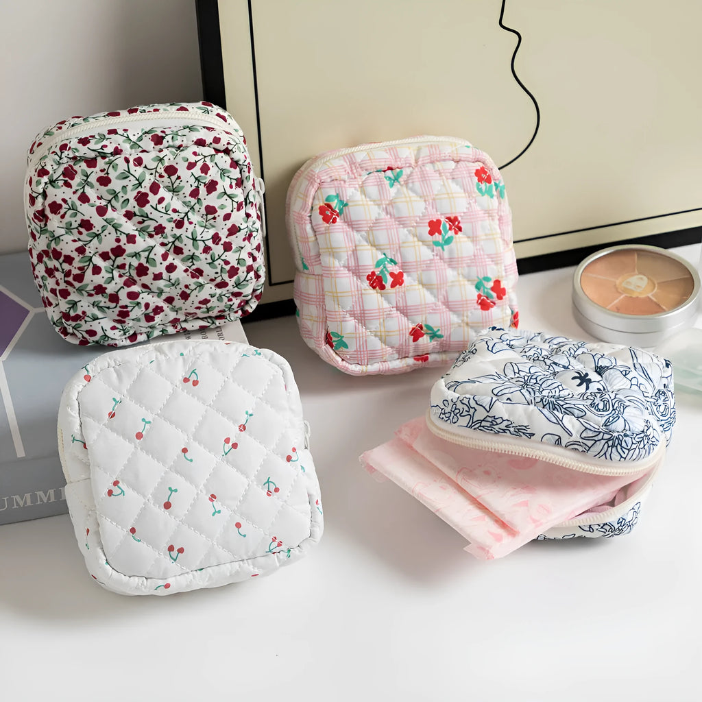 Women's floral polyester key storage bag wallet organiser with sewing thread decorative elements