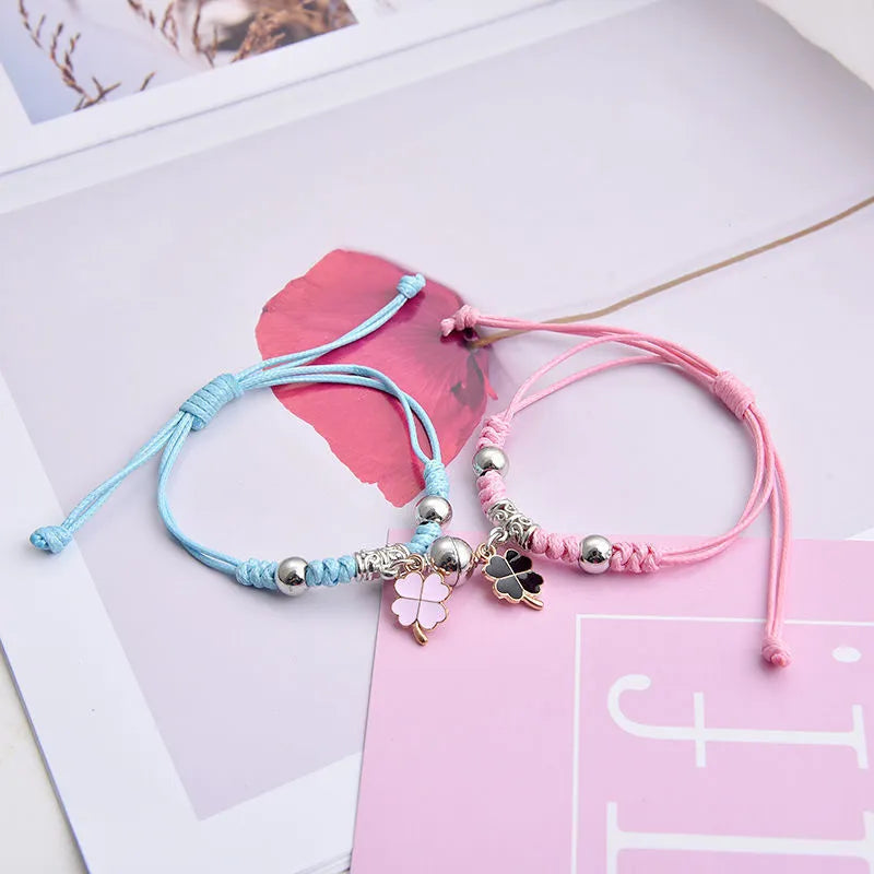 Magnetic couple bracelets with crown design and electroplating finish