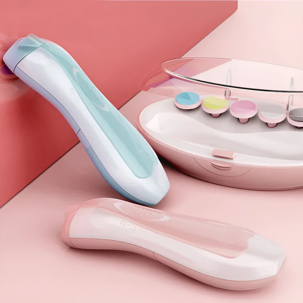 Ultra-quiet electric baby nail polisher pen in pink colour with filing head and night light