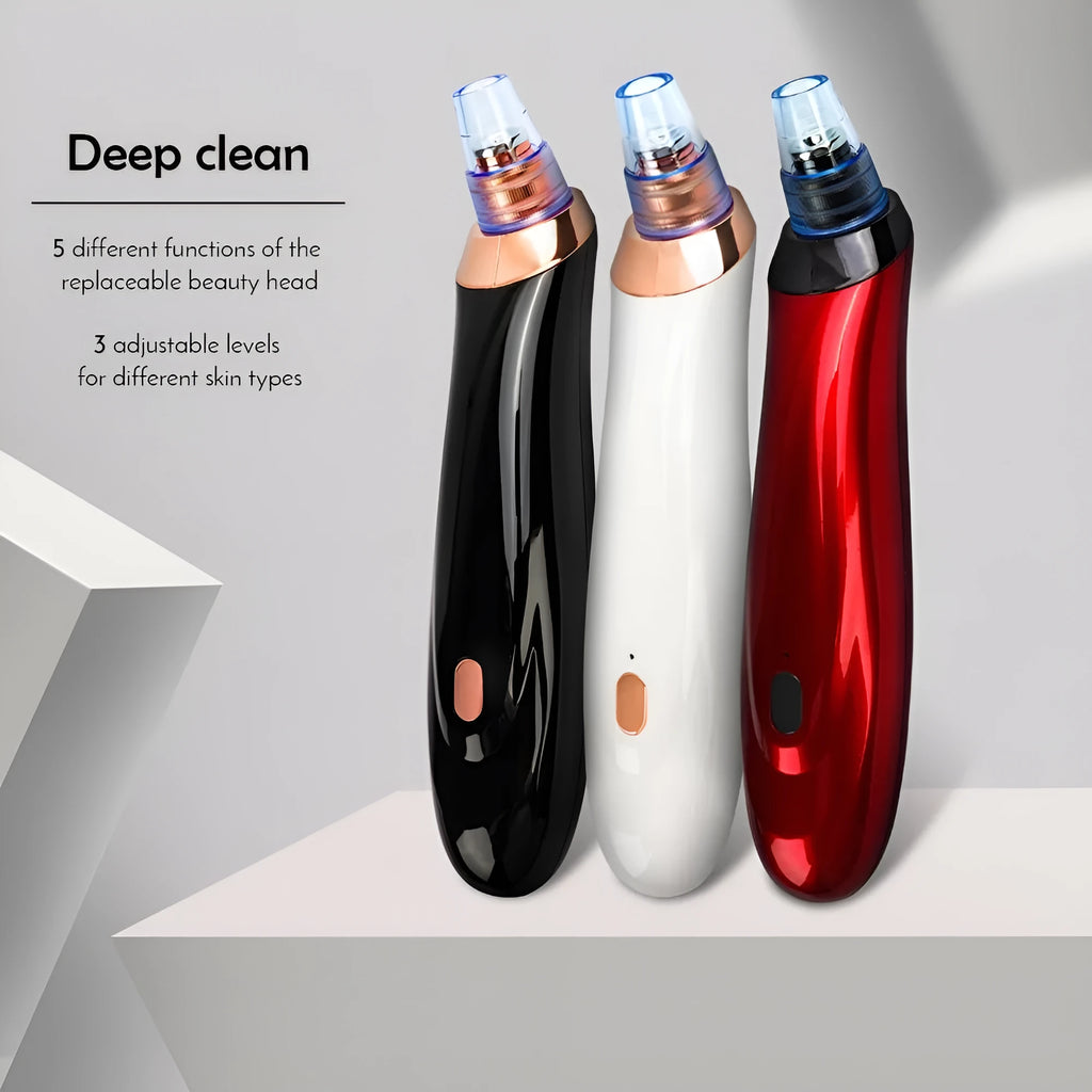 Electric blackhead removal device with multiple nozzle attachments for facial pore cleaning