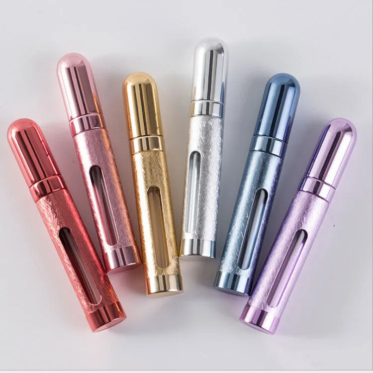 Slender 12ml aluminium portable perfume bottle with glass liner in choice of six colours.