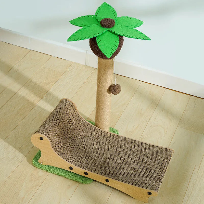 Wooden beach chair design cat climbing frame with integrated scratch board and hemp mat columns