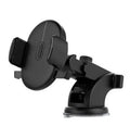 Yellow and black telescopic car phone holder with extendable arm and suction cup mount on dashboard