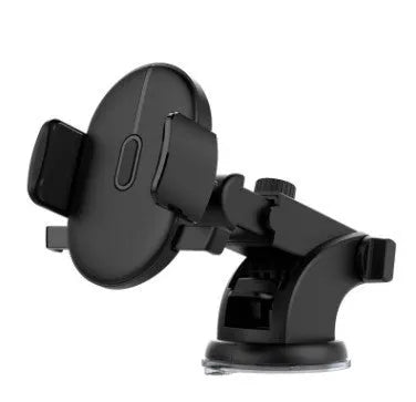 Yellow and black telescopic car phone holder with extendable arm and suction cup mount on dashboard