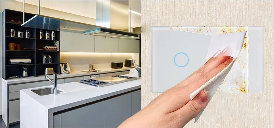 2-gang glass touch light switch with tempered glass panel and RF remote control