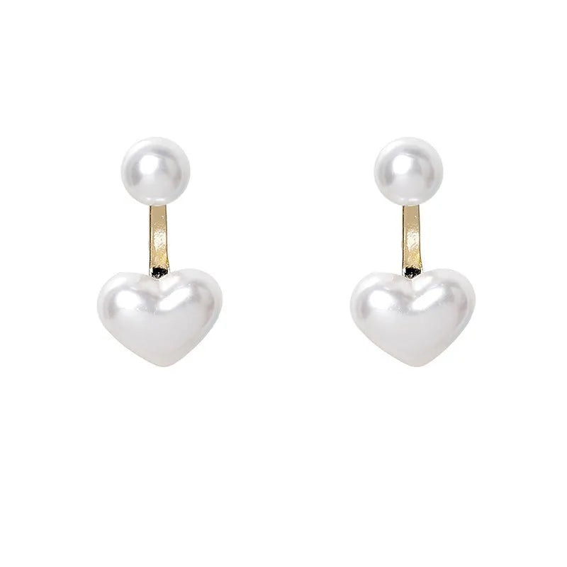 Korean style heart-shaped stud earrings with electroplated alloy and artificial gem inlay