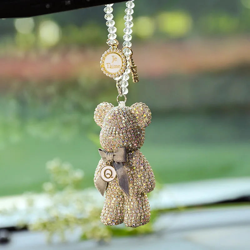 5x9cm crystal rhinestone Violent Bear car rearview mirror pendant in three colour options